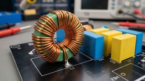 Green Toroidal Choke Coil on Circuit Board