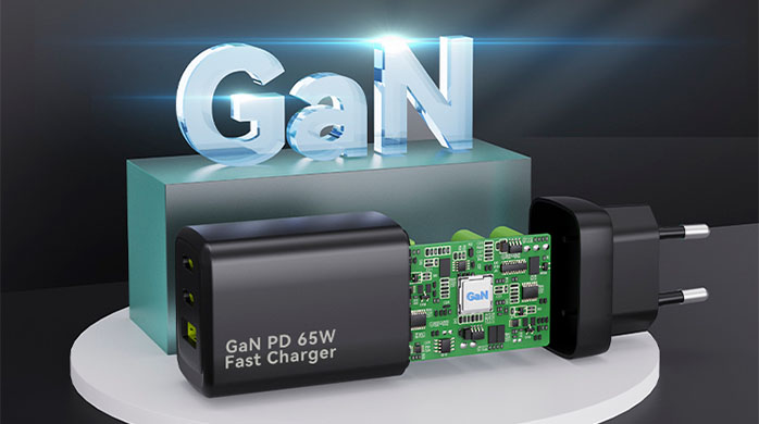 Cross-section of a high-efficiency GaN USB-C power adapter