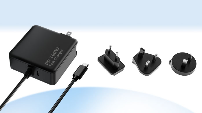 Display of customized and branded premium OEM USB-C power adapters