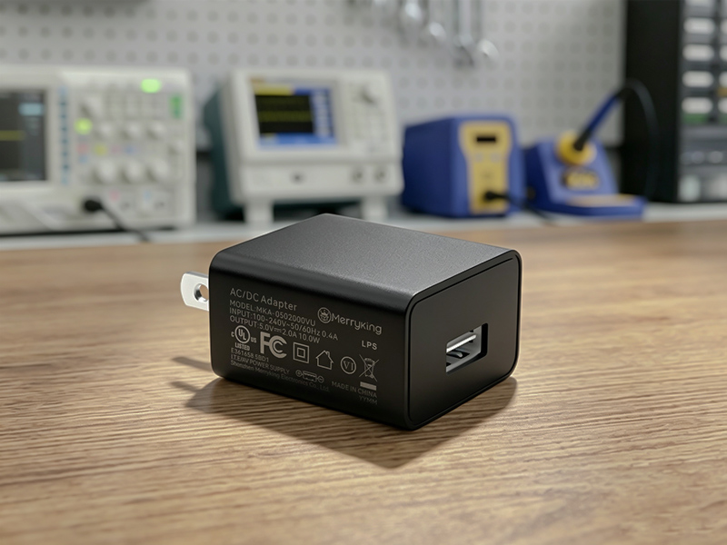 Sleek USB Power Adapter on Wood Desk