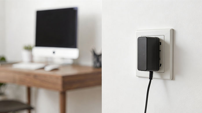 Slim Modern Wall Mount Power Adapter Product Photography