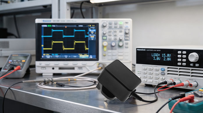 Laboratory Power Adapter Testing with Electrical Load Analysis