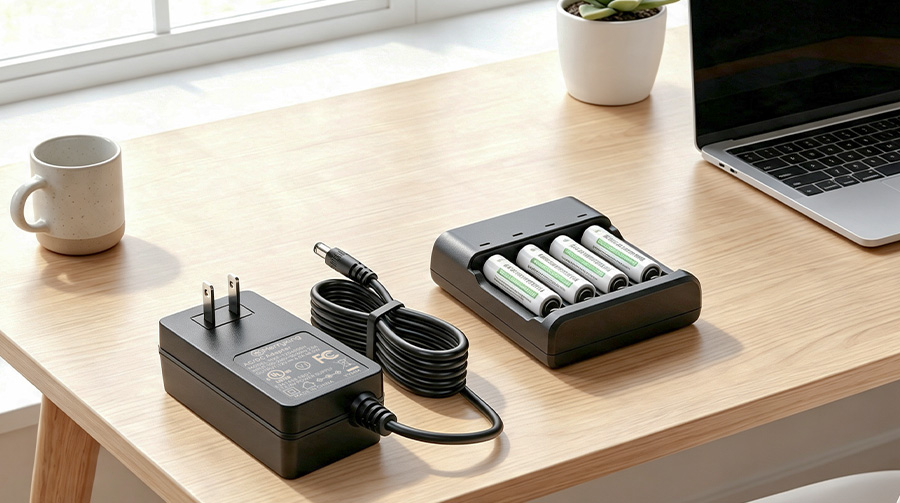 Power Adapter and Charger on Desk