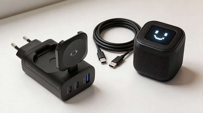 Premium smart device with its matching custom power adapter and cable