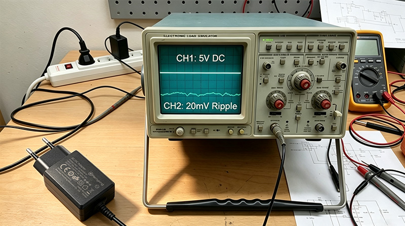 Oscilloscope measurement showing clean, low ripple DC voltage output