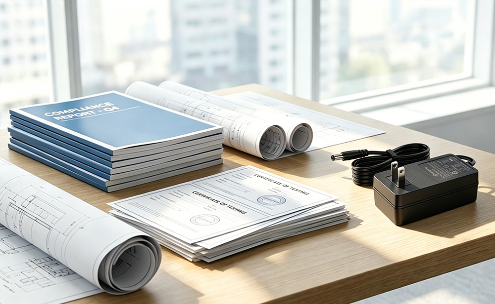 Well-organized-compliance-documents-and-blueprints-on-a-desk
