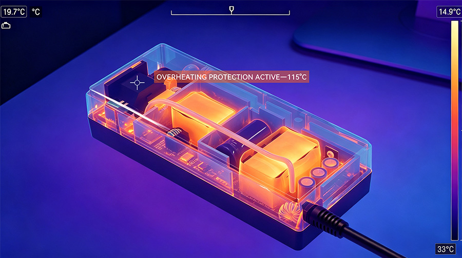 Thermal Camera View of Overheating Desktop Power Adapter