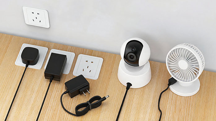Smart-home-hub-environment-with-cameras-and-solenoids-powered-by-an-array-of-power-adapters