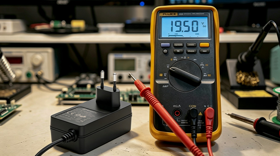 Digital Multimeter Testing Laptop Power Adapter DC Connector