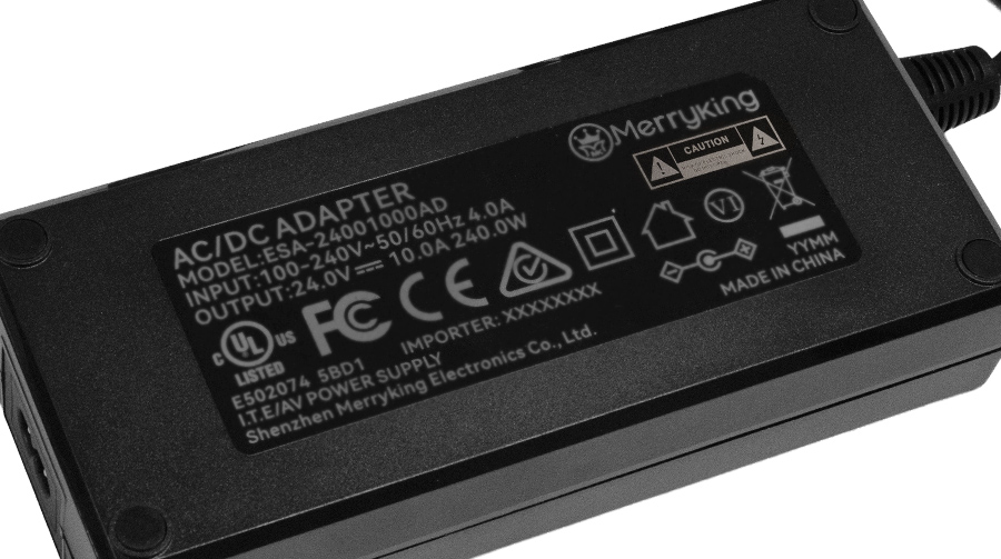 Power adapter warning symbols macro