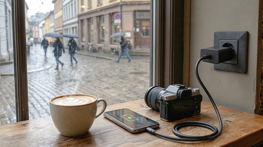 Cozy Oslo Coffee Shop Charging Scene