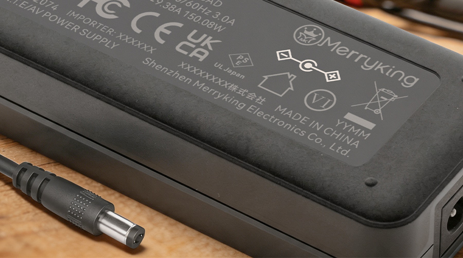 DC barrel connector polarity graphic closeup
