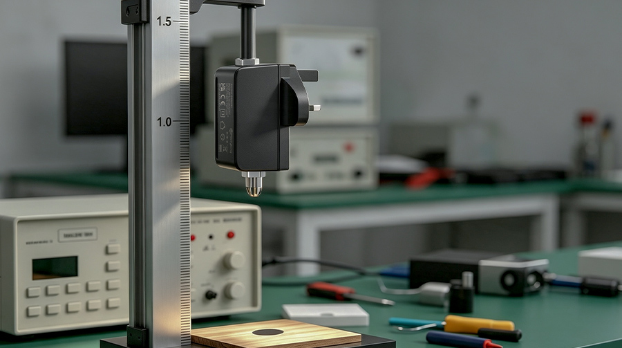 Drop test apparatus height ruler setting drop levels