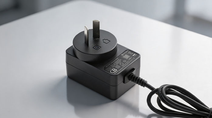 Product photo of a premium travel adapter
