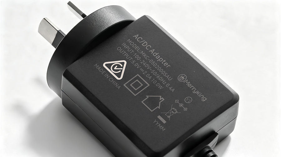 RCM mark power adapter closeup