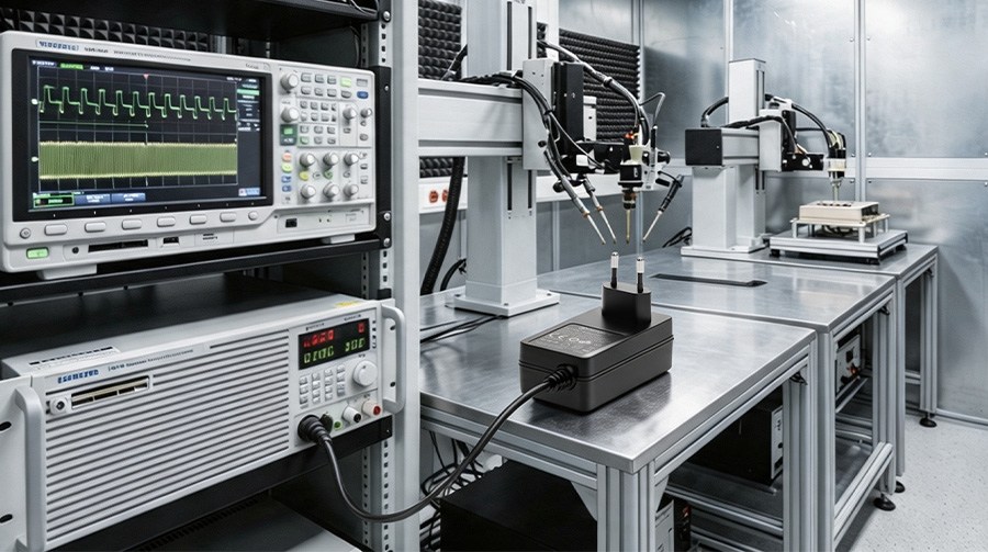 Engineering Testing Chamber with Oscilloscope and Automated Probes