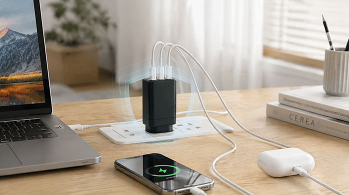 Surge protected charging setup with office devices
